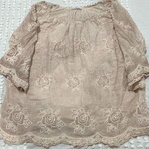 Tan Relaxed Ruffled 3/4 Sleeve Blouse